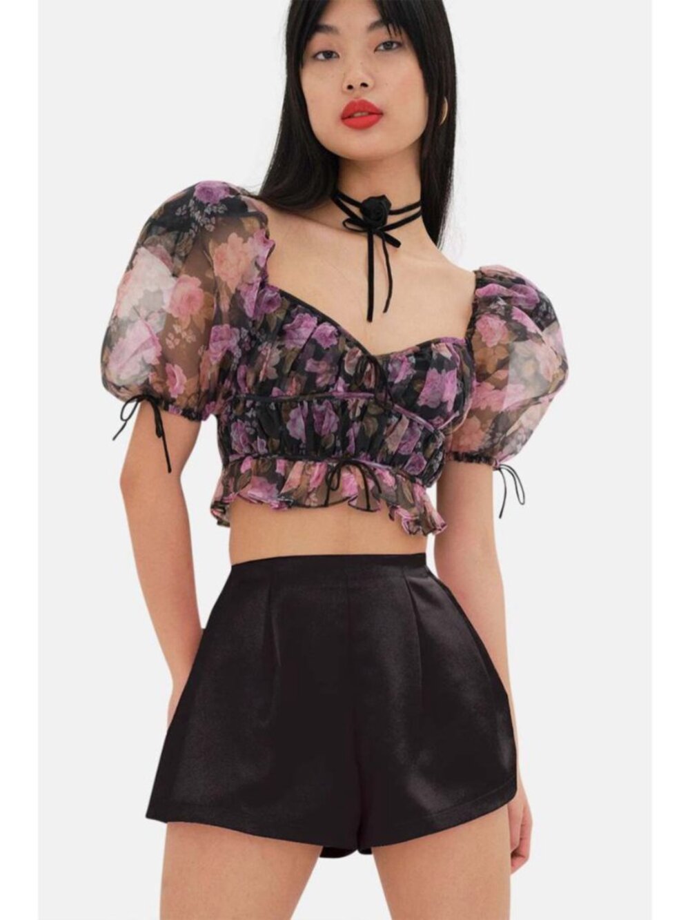 For Love And Lemons Drew Satin Shorts in Black